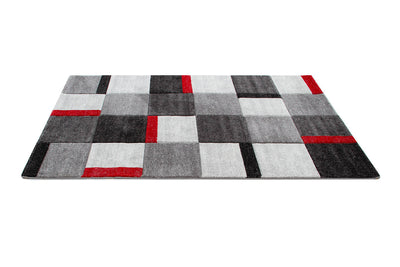 Tappeto Moderno Ray Geometrico a Blocchi - Grigio Rosso - Antiscivolo | Ideale per Soggiorno, Camera da Letto, Sala da Pranzo - CarpetLiving
