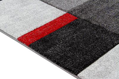 Tappeto Moderno Ray Geometrico a Blocchi - Grigio Rosso - Antiscivolo | Ideale per Soggiorno, Camera da Letto, Sala da Pranzo - CarpetLiving