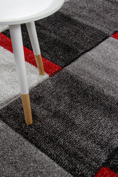 Tappeto Moderno Ray Geometrico a Blocchi - Grigio Rosso - Antiscivolo | Ideale per Soggiorno, Camera da Letto, Sala da Pranzo - CarpetLiving
