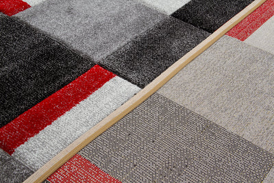 Tappeto Moderno Ray Geometrico a Blocchi - Grigio Rosso - Antiscivolo | Ideale per Soggiorno, Camera da Letto, Sala da Pranzo - CarpetLiving
