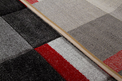 Tappeto Moderno Ray Geometrico a Blocchi - Grigio Rosso - Antiscivolo | Ideale per Soggiorno, Camera da Letto, Sala da Pranzo - CarpetLiving