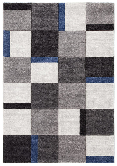 Tappeto Moderno Ray Geometrico a Blocchi - Grigio Blu - Antiscivolo | Ideale per Soggiorno, Camera da Letto, Sala da Pranzo - CarpetLiving
