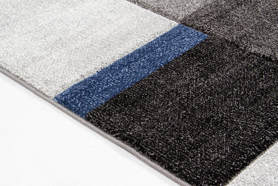 Tappeto Moderno Ray Geometrico a Blocchi - Grigio Blu - Antiscivolo | Ideale per Soggiorno, Camera da Letto, Sala da Pranzo - CarpetLiving