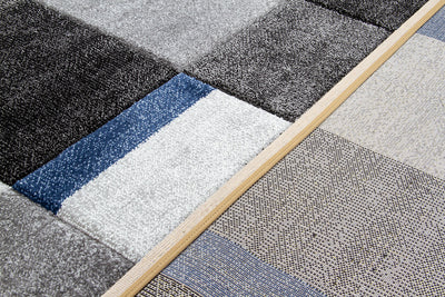 Tappeto Moderno Ray Geometrico a Blocchi - Grigio Blu - Antiscivolo | Ideale per Soggiorno, Camera da Letto, Sala da Pranzo - CarpetLiving