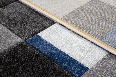 Tappeto Moderno Ray Geometrico a Blocchi - Grigio Blu - Antiscivolo | Ideale per Soggiorno, Camera da Letto, Sala da Pranzo - CarpetLiving