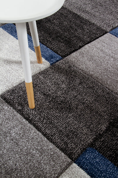 Tappeto Moderno Ray Geometrico a Blocchi - Grigio Blu - Antiscivolo | Ideale per Soggiorno, Camera da Letto, Sala da Pranzo - CarpetLiving
