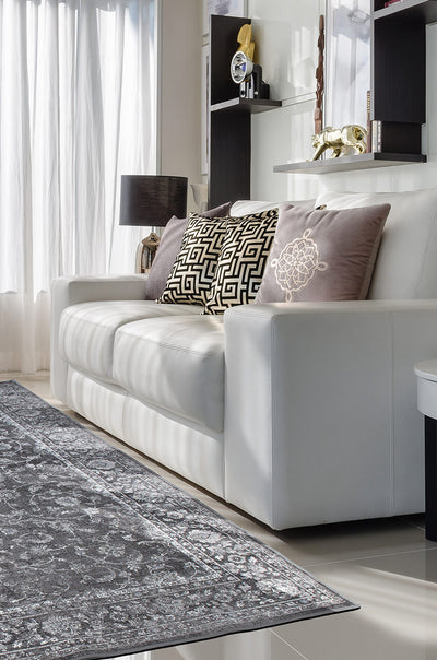 Tappeto Vintage A – Viscosa Effetto Vissuto – Grigio e Nero - CarpetLiving