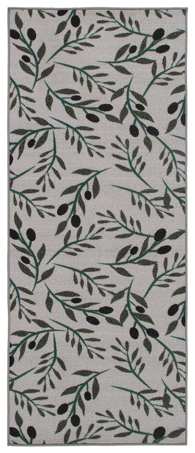 Tappeto Passatoia Cucina OLIVE BRANCH - Disegno Olivo Verde con fondo Antiscivolo | Ideale per Cucina e Bagno - CarpetLiving
