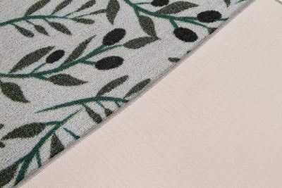 Tappeto Passatoia Cucina OLIVE BRANCH - Disegno Olivo Verde con fondo Antiscivolo | Ideale per Cucina e Bagno - CarpetLiving