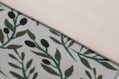 Tappeto Passatoia Cucina OLIVE BRANCH - Disegno Olivo Verde con fondo Antiscivolo | Ideale per Cucina e Bagno - CarpetLiving