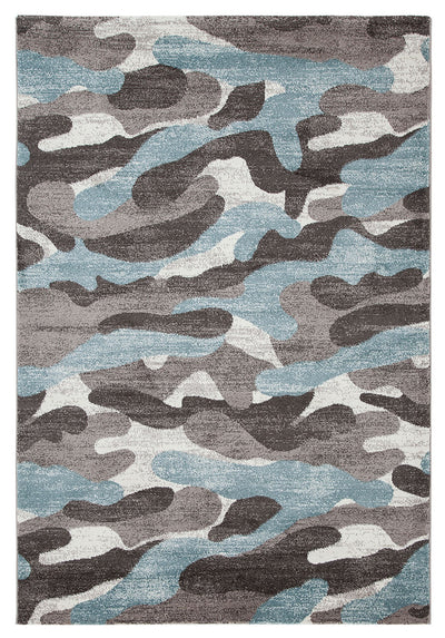 Tappeto Moderno Stile Camouflage - Grigio/Blu - Antiscivolo | Ideale per Camera da Letto e Cameretta - CarpetLiving