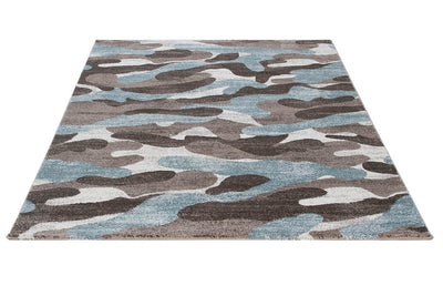 Tappeto Moderno Stile Camouflage - Grigio/Blu - Antiscivolo | Ideale per Camera da Letto e Cameretta - CarpetLiving