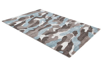 Tappeto Moderno Stile Camouflage - Grigio/Blu - Antiscivolo | Ideale per Camera da Letto e Cameretta - CarpetLiving