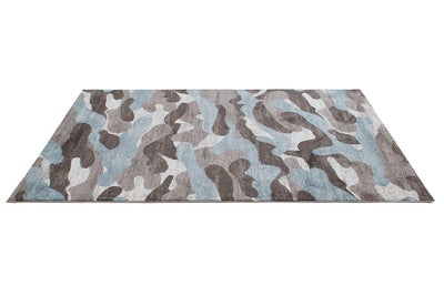 Tappeto Moderno Stile Camouflage - Grigio/Blu - Antiscivolo | Ideale per Camera da Letto e Cameretta - CarpetLiving