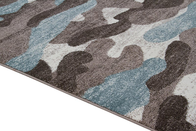 Tappeto Moderno Stile Camouflage - Grigio/Blu - Antiscivolo | Ideale per Camera da Letto e Cameretta - CarpetLiving