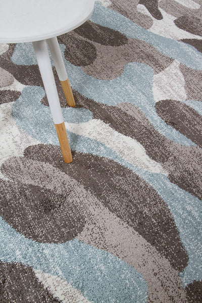 Tappeto Moderno Stile Camouflage - Grigio/Blu - Antiscivolo | Ideale per Camera da Letto e Cameretta - CarpetLiving