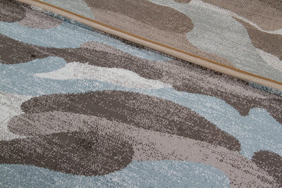 Tappeto Moderno Stile Camouflage - Grigio/Blu - Antiscivolo | Ideale per Camera da Letto e Cameretta - CarpetLiving