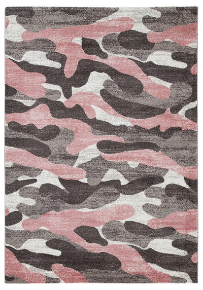Tappeto Moderno Stile Camouflage - Grigio/Rosa - Antiscivolo | Ideale per Camera da Letto e Cameretta - CarpetLiving