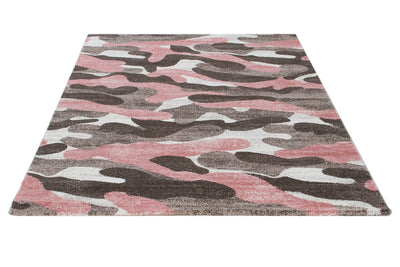 Tappeto Moderno Stile Camouflage - Grigio/Rosa - Antiscivolo | Ideale per Camera da Letto e Cameretta - CarpetLiving