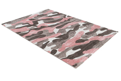 Tappeto Moderno Stile Camouflage - Grigio/Rosa - Antiscivolo | Ideale per Camera da Letto e Cameretta - CarpetLiving