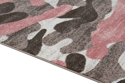 Tappeto Moderno Stile Camouflage - Grigio/Rosa - Antiscivolo | Ideale per Camera da Letto e Cameretta - CarpetLiving