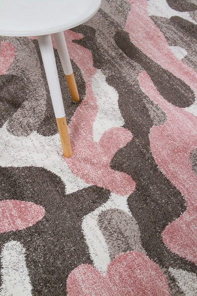 Tappeto Moderno Stile Camouflage - Grigio/Rosa - Antiscivolo | Ideale per Camera da Letto e Cameretta - CarpetLiving