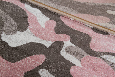 Tappeto Moderno Stile Camouflage - Grigio/Rosa - Antiscivolo | Ideale per Camera da Letto e Cameretta - CarpetLiving