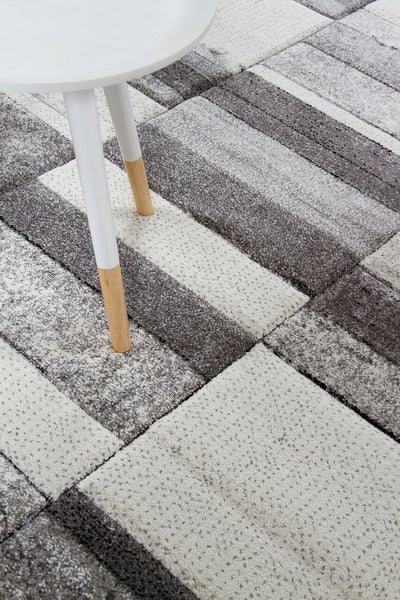 Tappeto Moderno Ray Geometrico - Grigio Bianco - Antiscivolo | Ideale per Soggiorno, Camera da Letto, Sala da Pranzo - CarpetLiving