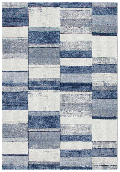 Tappeto Moderno Ray Geometrico - Blu Bianco - Antiscivolo | Ideale per Soggiorno, Camera da Letto, Sala da Pranzo - CarpetLiving