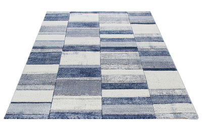 Tappeto Moderno Ray Geometrico - Blu Bianco - Antiscivolo | Ideale per Soggiorno, Camera da Letto, Sala da Pranzo - CarpetLiving