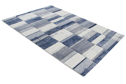 Tappeto Moderno Ray Geometrico - Blu Bianco - Antiscivolo | Ideale per Soggiorno, Camera da Letto, Sala da Pranzo