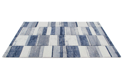Tappeto Moderno Ray Geometrico - Blu Bianco - Antiscivolo | Ideale per Soggiorno, Camera da Letto, Sala da Pranzo - CarpetLiving