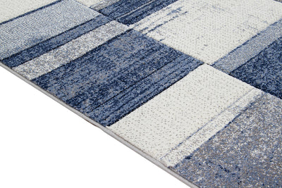 Tappeto Moderno Ray Geometrico - Blu Bianco - Antiscivolo | Ideale per Soggiorno, Camera da Letto, Sala da Pranzo - CarpetLiving