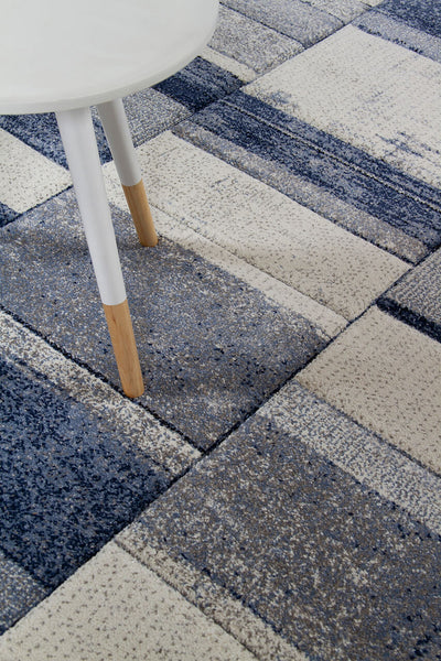 Tappeto Moderno Ray Geometrico - Blu Bianco - Antiscivolo | Ideale per Soggiorno, Camera da Letto, Sala da Pranzo - CarpetLiving