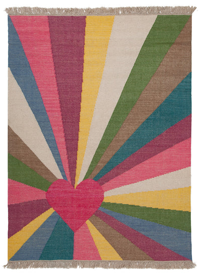 Tappeto Kilim Moderno Hippie in Lana Multicolore - Realizzato a Mano - Disegno Cuore - CarpetLiving