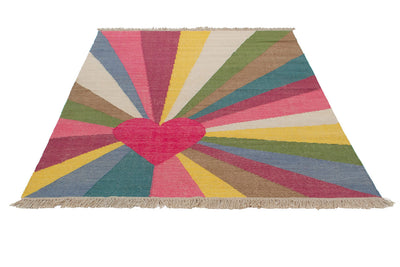 Tappeto Kilim Moderno Hippie in Lana Multicolore - Realizzato a Mano - Disegno Cuore - CarpetLiving
