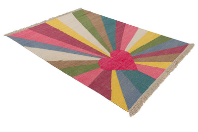 Tappeto Kilim Moderno Hippie in Lana Multicolore - Realizzato a Mano - Disegno Cuore - CarpetLiving