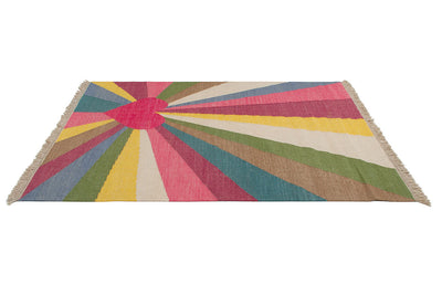 Tappeto Kilim Moderno Hippie in Lana Multicolore - Realizzato a Mano - Disegno Cuore - CarpetLiving
