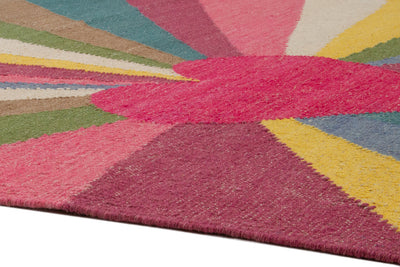 Tappeto Kilim Moderno Hippie in Lana Multicolore - Realizzato a Mano - Disegno Cuore - CarpetLiving