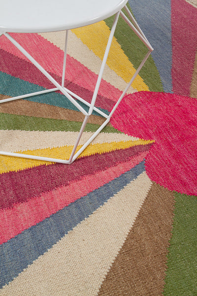 Tappeto Kilim Moderno Hippie in Lana Multicolore - Realizzato a Mano - Disegno Cuore - CarpetLiving