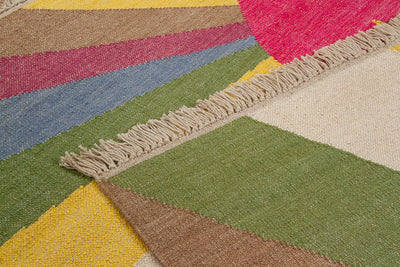 Tappeto Kilim Moderno Hippie in Lana Multicolore - Realizzato a Mano - Disegno Cuore - CarpetLiving