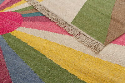 Tappeto Kilim Moderno Hippie in Lana Multicolore - Realizzato a Mano - Disegno Cuore - CarpetLiving