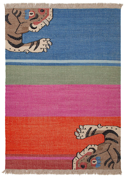 Tappeto Kilim Moderno Hippie in Lana Multicolore - Realizzato a Mano - Disegno Tigre - CarpetLiving