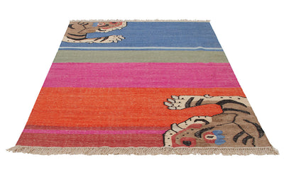 Tappeto Kilim Moderno Hippie in Lana Multicolore - Realizzato a Mano - Disegno Tigre - CarpetLiving