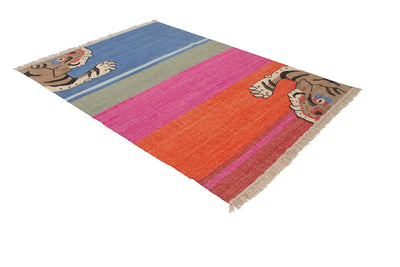 Tappeto Kilim Moderno Hippie in Lana Multicolore - Realizzato a Mano - Disegno Tigre - CarpetLiving