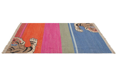 Tappeto Kilim Moderno Hippie in Lana Multicolore - Realizzato a Mano - Disegno Tigre - CarpetLiving