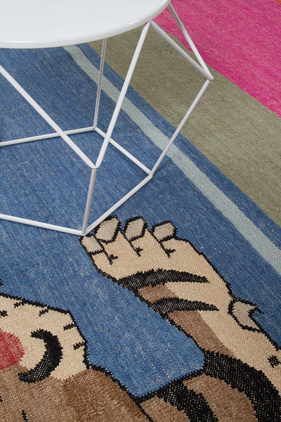 Tappeto Kilim Moderno Hippie in Lana Multicolore - Realizzato a Mano - Disegno Tigre - CarpetLiving