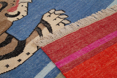 Tappeto Kilim Moderno Hippie in Lana Multicolore - Realizzato a Mano - Disegno Tigre - CarpetLiving