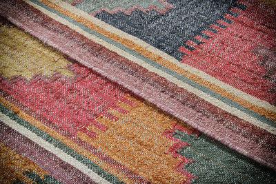 Tappeto Kilim in Juta e Cotone - Stile Etnico Tradizionale - Kilim Nirvana - Fatto a Mano - Materiali Sostenibile - CarpetLiving