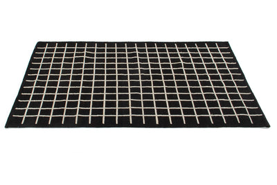 Tappeto Kilim Moderno in Lana e Cotone - Realizzato a mano - Nero e Avorio | Ideale per Soggiorno, Camera da Letto, Sala da Pranzo - CarpetLiving